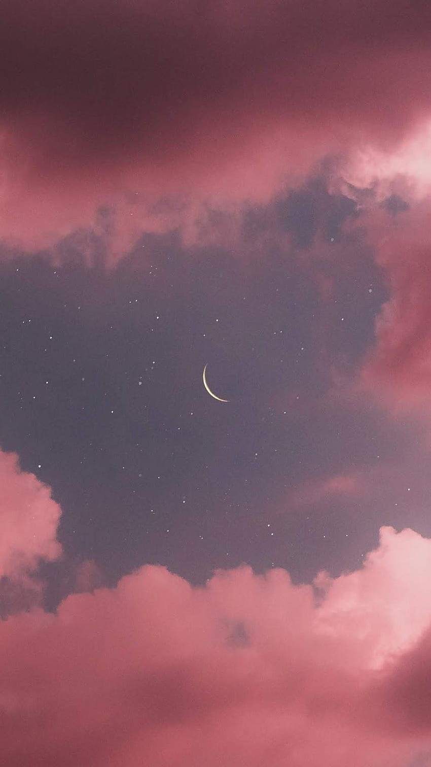 Crescent moon in the pink sky HD phone wallpaper