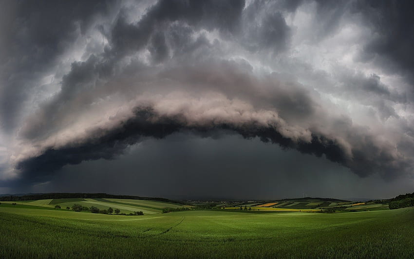 nature, Landscape, Supercell, Storm, Clouds, Field, Hill, Thunder, Tornado HD wallpaper