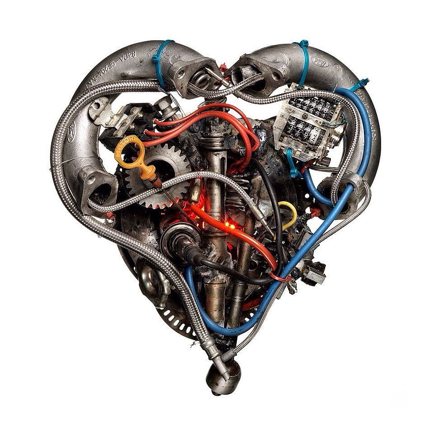 Herz-Motor-Kunstwerk. Mechaniker Tattoo, Motor Tattoo, Motor Tattoo, Motorkolben HD-Handy-Hintergrundbild