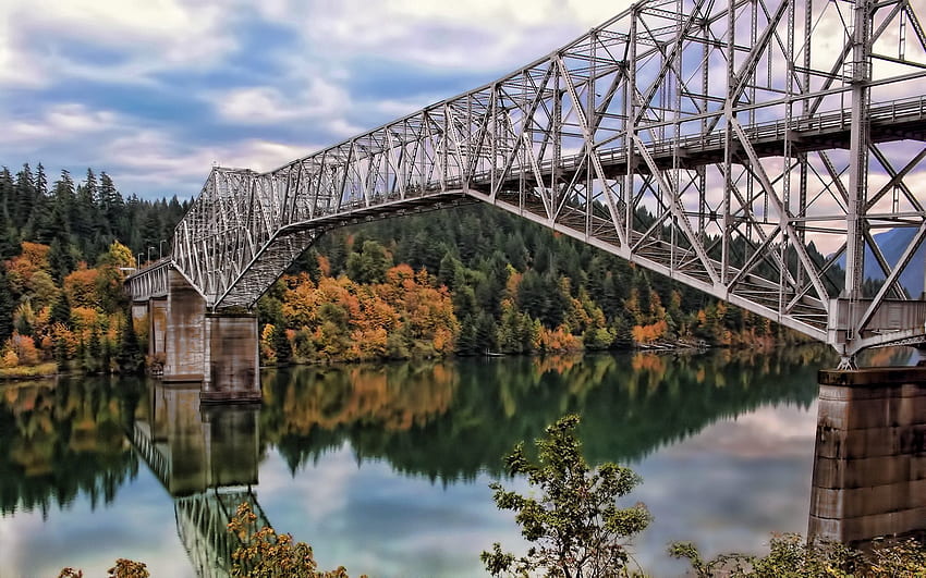Landschaft, Natur, Flüsse, Bäume, Herbst, Brücke HD-Hintergrundbild
