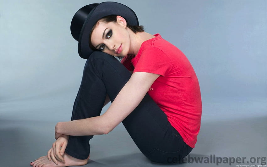 Anne Hathaway, lindos olhos, fofa, atriz, chapéu, fêmea papel de parede HD