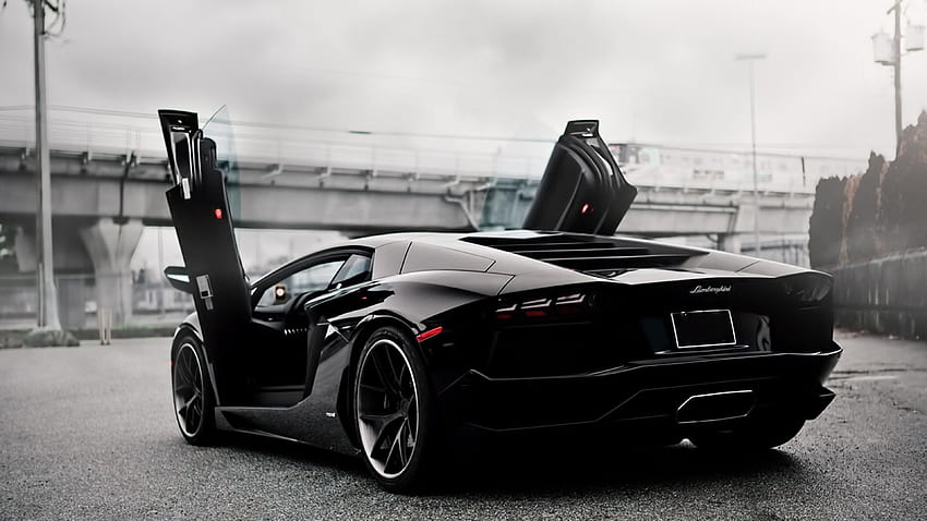 Black Lamborghini Aventador Doors Up, Cars HD wallpaper