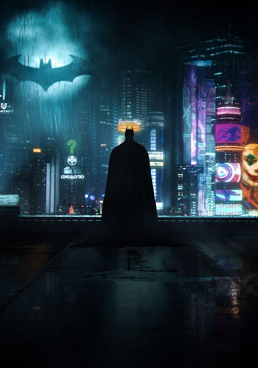 CIUDAD DE NEÓN BATMAN. Batman, Gotham batman, Arte de batman fondo de pantalla del teléfono