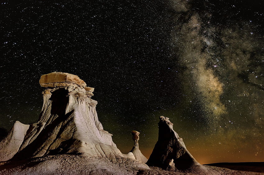 nature landscape mountains new mexico usa night stars rock desert HD wallpaper