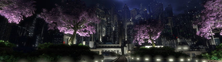 Stadt-Cyberpunk-Dual-Monitor, Japan-Dual-Monitor HD-Hintergrundbild