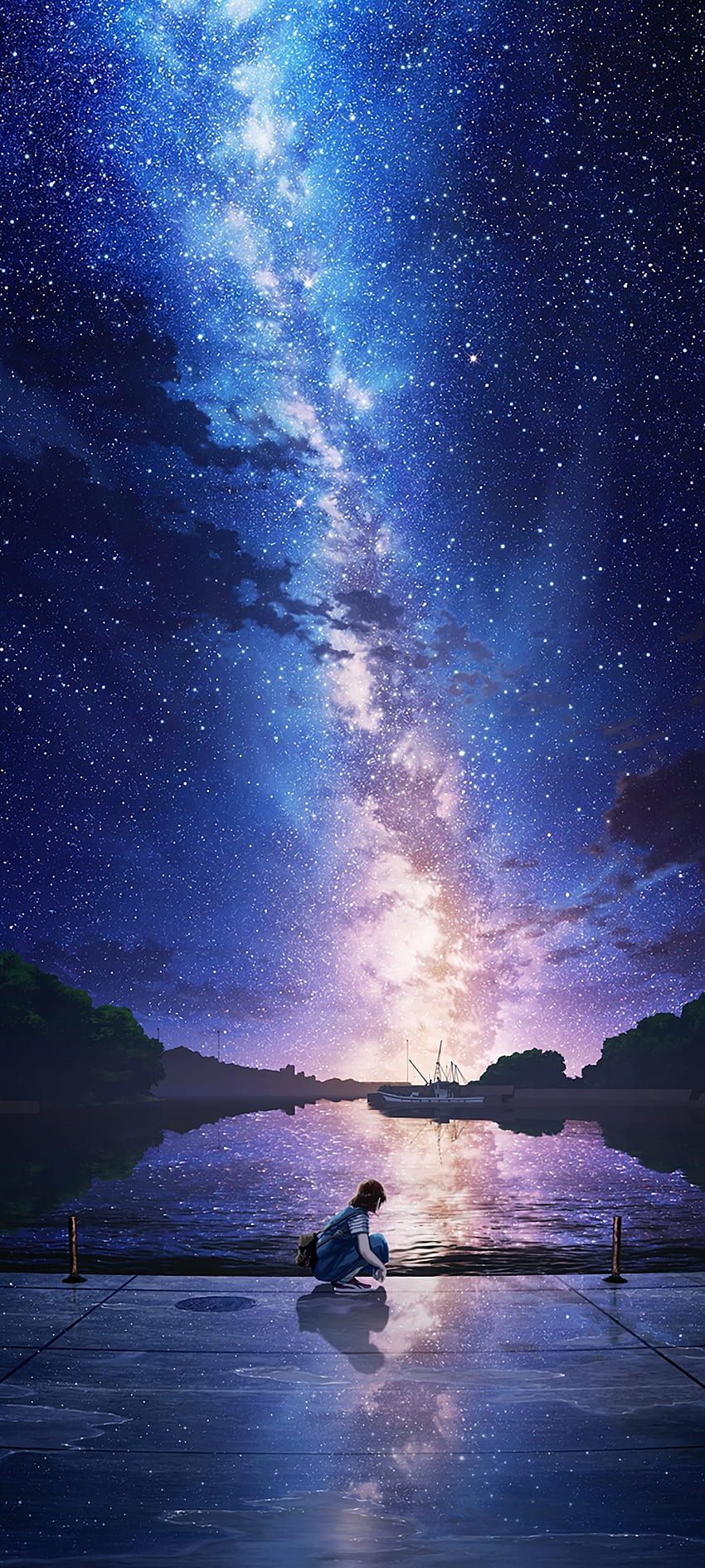 Anime Paisaje, Estrellas, Noche, Escénico para Samsung Galaxy S20 Ultra, Samsung Galaxy SPlus, Samsung Galaxy S20, 1440x3200 Anime fondo de pantalla del teléfono