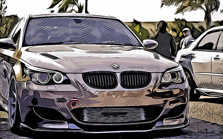 BMW M5 E60, , vector art, BMW M5 E60 drawing, creative art, BMW M5 E60 art, vector drawing, abstract cars, car drawings, E60, BMW HD wallpaper