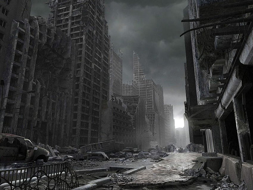 Ciudad destruida oscura. Ciudad de Nueva York destruida, tierra destruida y destruida, ciudad sombría fondo de pantalla