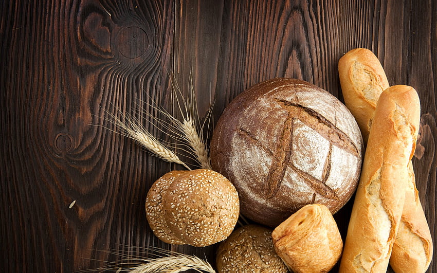 ライ麦パンと他のパン、白、、食べ物、健康、茶色、抽象、ライ麦、小麦、パン 高画質の壁紙
