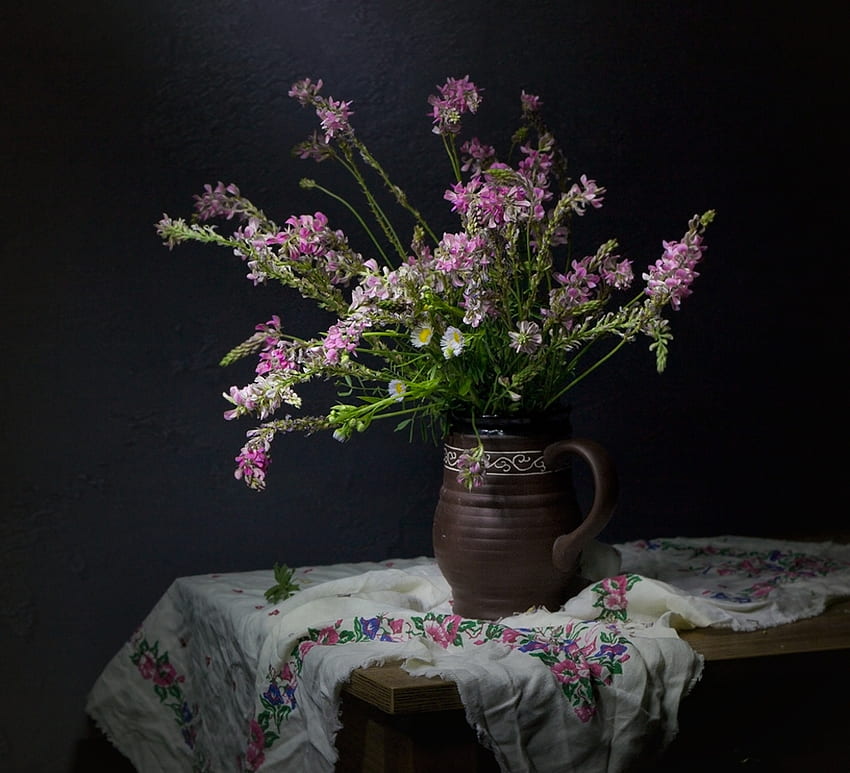 Pitcher of wild flowers, Flowers, Pitcher, Bouquet, Table HD wallpaper