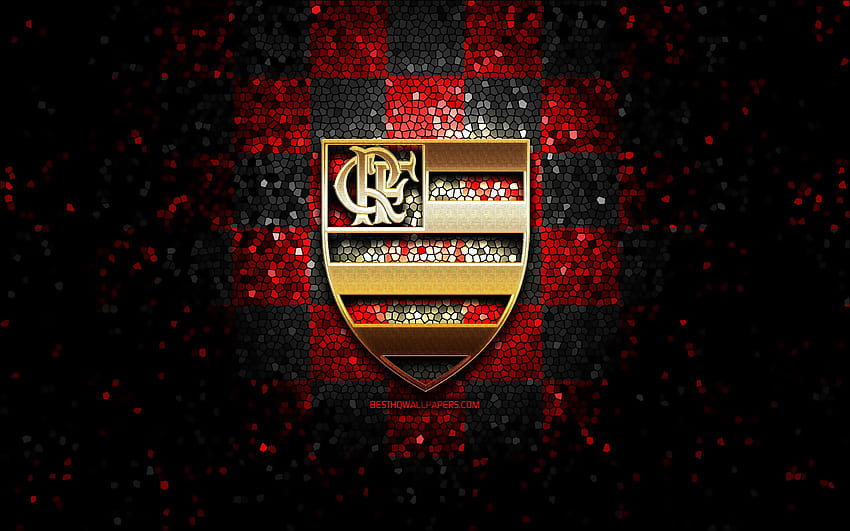 Flamengo FC, logo glitterato, Serie A, rosso nero Sfondo HD
