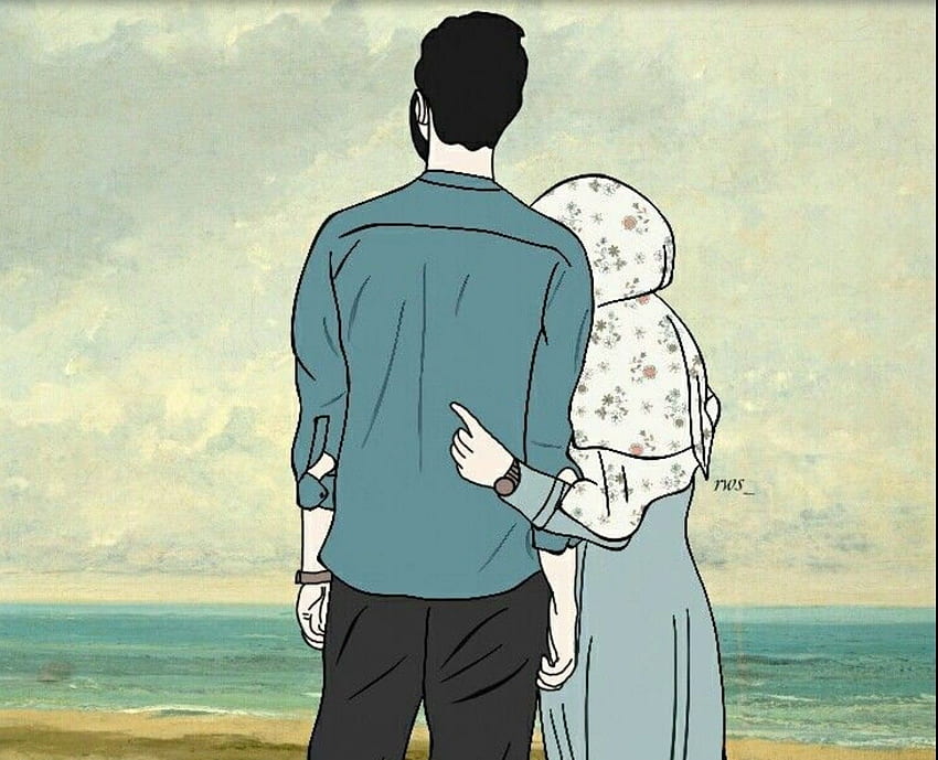 イスラム教徒のカップルの描画、イスラム教徒のカップルの漫画 高画質の壁紙