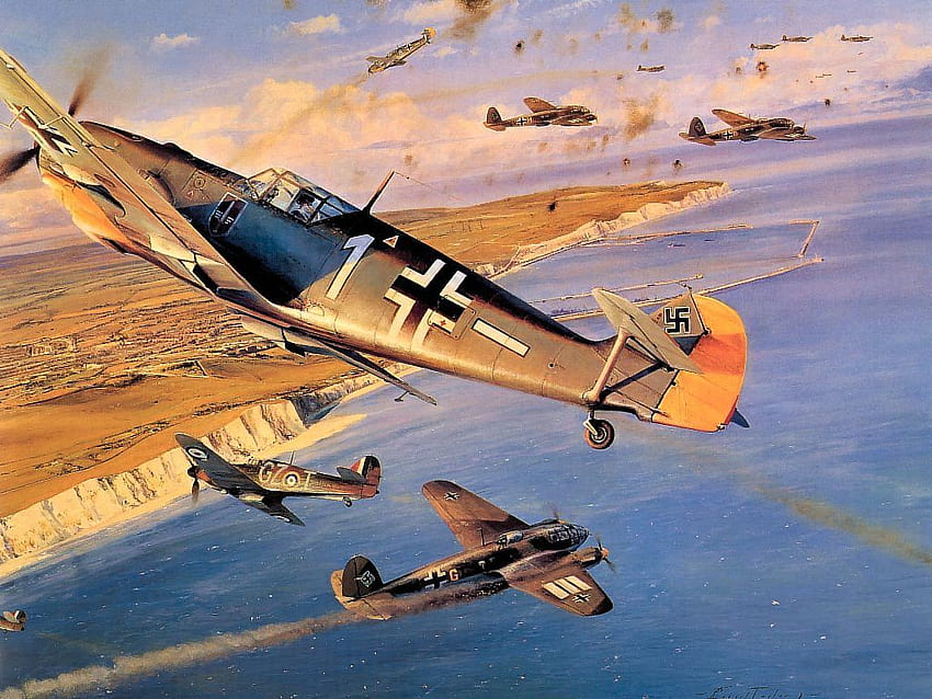 Luftfahrt Kunstdruck, Poster, Gemälde, Kunst . Luftfahrtmalerei. Luftfahrtkunst, Flugzeugkunst, Flugzeugmalerei, Battle of Britain HD-Hintergrundbild