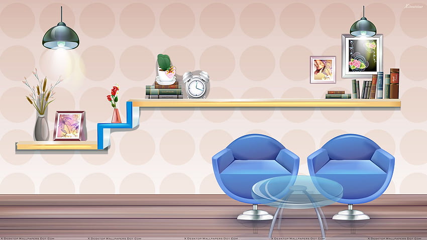 Фон с розов кръг и сини столове в кабинет, стая HD тапет