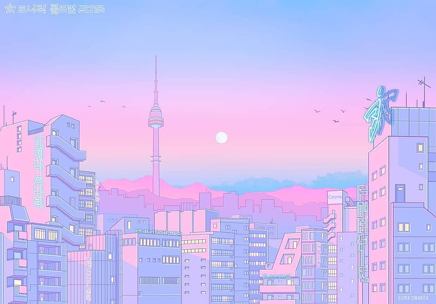 Blauer pastellästhetischer Anime HD-Hintergrundbild