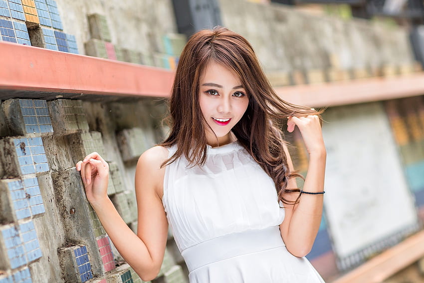 Asiático, modelo de menina, sorriso papel de parede HD