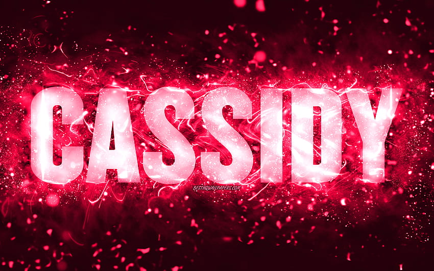 Happy Birtay Cassidy, luces de neón rosas, nombre de Cassidy, creativo, Cassidy Happy Birtay, Cassidy Birtay, nombres femeninos estadounidenses populares, con el nombre de Cassidy, Cassidy fondo de pantalla