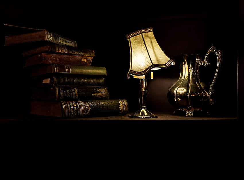 : light, night, darkness, lamp, lampshade, antique book, lighting, shape - 2204 - stock HD wallpaper