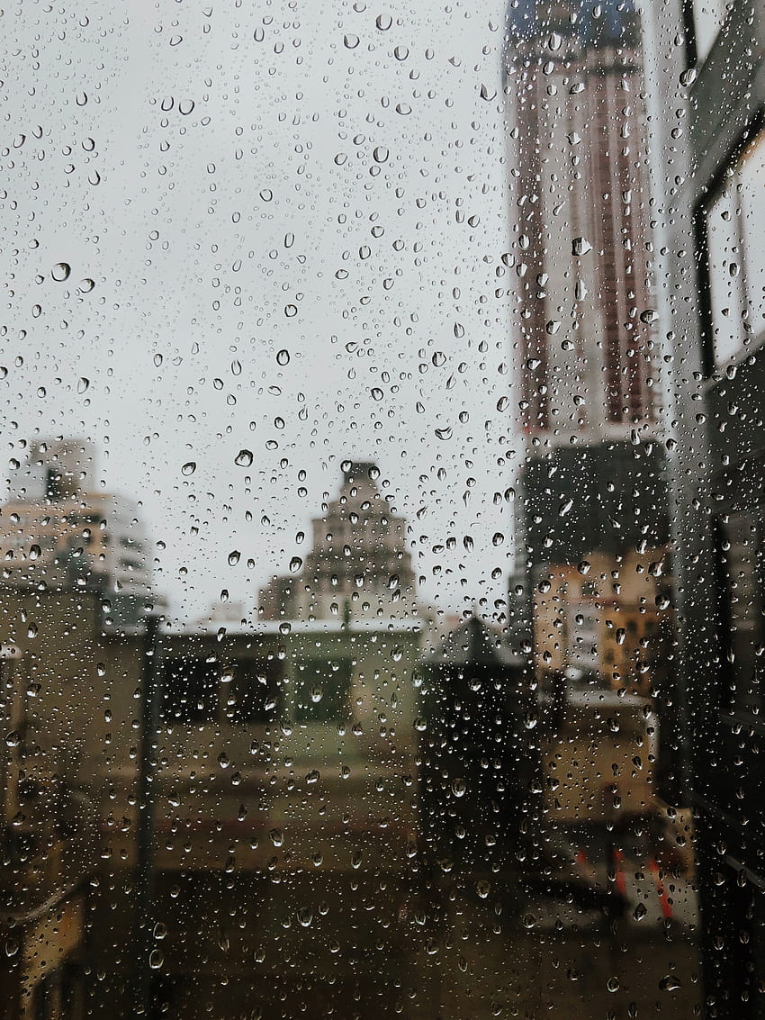 Deszcz, Krople, Miasto, Makro, Szkło, Okno Tapeta na telefon HD