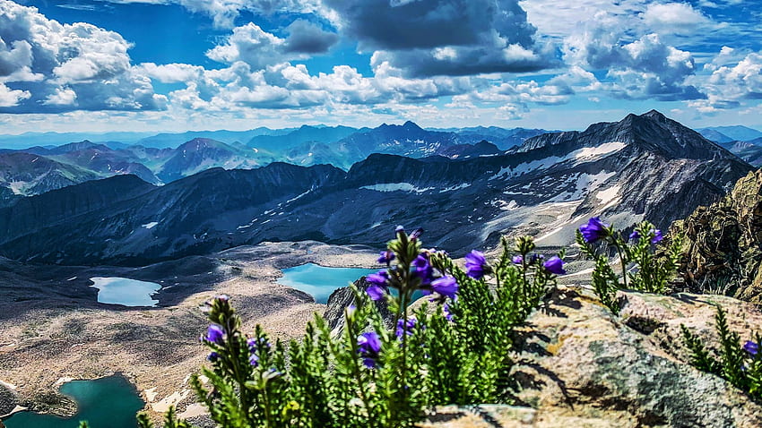 Maroon Bells-Snowmass Wilderness, Colorado, lacs, paysage, nuages, arbres, fleurs, ciel, états-unis Fond d'écran HD
