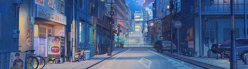 Anime Street Çift Ekran - Gündüz ve Gece Versiyonları, Mimari Çift Monitör HD duvar kağıdı