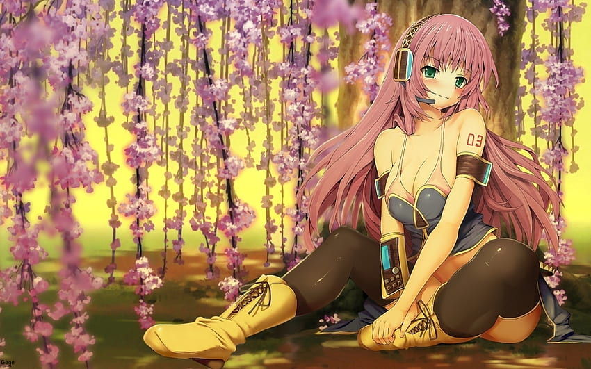 Megurine Luka, anime, flor de cerezo, niña, pelo largo fondo de pantalla