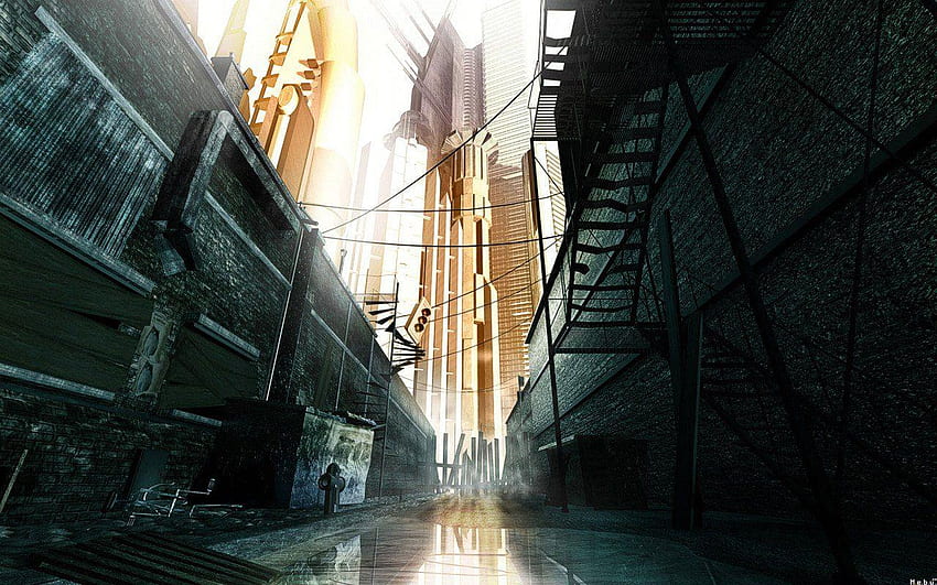 city alleyway in the atmospheric cyberpunk anime film, | Stable Diffusion