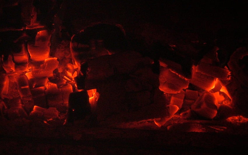 Coals, glow, flame, fireplace, orange, inferno, hell, heat, fire HD wallpaper