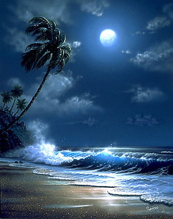 Sea Full Moon Scenery Digital Art 4K Wallpaper iPhone HD Phone #4500h