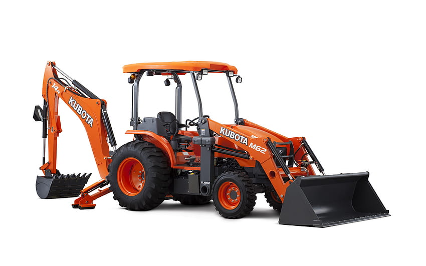 Kubota M62, backhoe-loader tractor, construction equipment, tractors, Backhoe Loader, modern tractors HD wallpaper