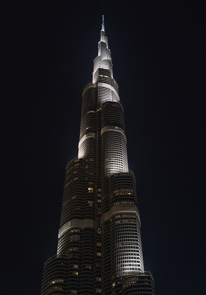 : united arab emirates, dubai, burj khalifa, building, architecture, Dubai Black and White HD phone wallpaper