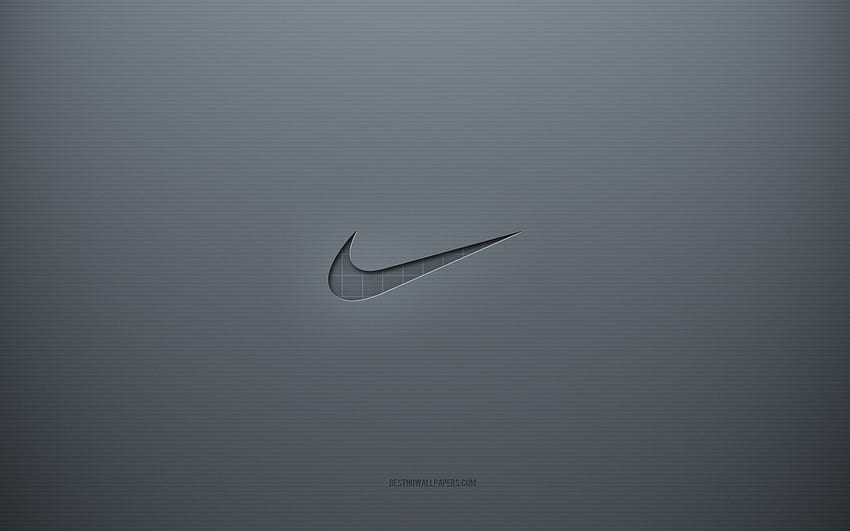 โลโก้ Nike, พื้นหลังสร้างสรรค์สีเทา, สัญลักษณ์ Nike, กระดาษสีเทา, Nike, พื้นหลังสีเทา, โลโก้ Nike 3d วอลล์เปเปอร์ HD