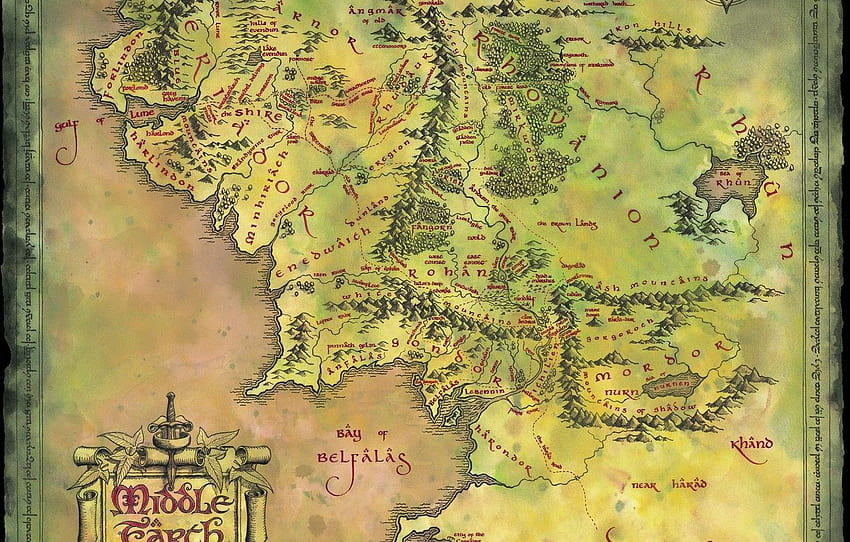 Mapa, Władca Pierścieni, Śródziemie, John Ronald Reuel Tolkien, Śródziemie Dla, Sekcja разное Tapeta HD