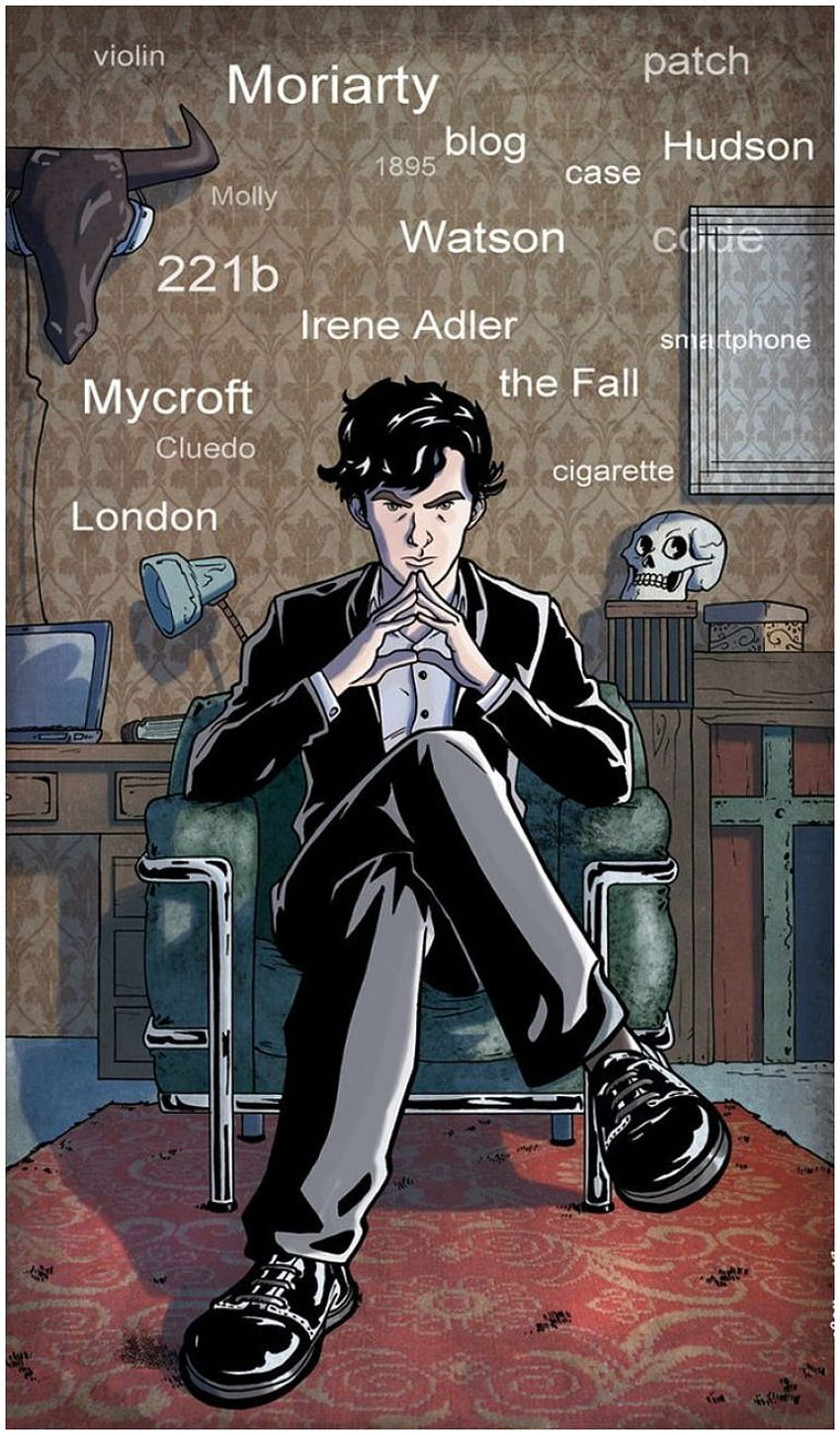 Sherlock, dibujos animados de Sherlock Holmes fondo de pantalla del teléfono
