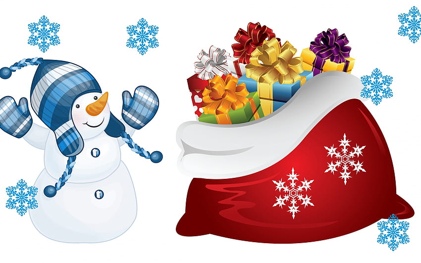 Selamat Liburan!, craciun, tas, kartu, hadiah, santa, musim dingin, manusia salju, liburan, kepingan salju, natal, merah Wallpaper HD
