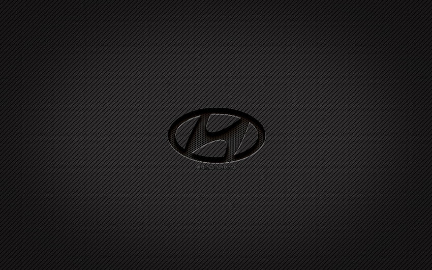 Logo węglowe Hyundai, sztuka grunge, tło węglowe, kreatywne, czarne logo Hyundai, marki samochodów, logo Hyundai, Hyundai Tapeta HD