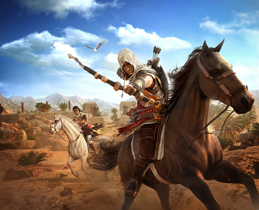 Assassin's Creed Origins, jazda konna, łucznictwo, gra wideo Tapeta HD