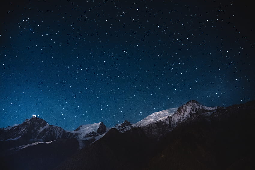 Night, mountains, stars, nature, sky HD wallpaper