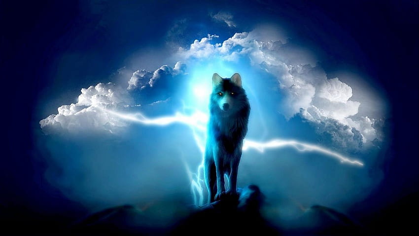 Lobo lobos depredador carnívoro ilustraciones fantasía cielo tormenta relámpago f, Blue Lightning Wolf fondo de pantalla