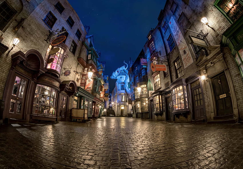 impresionante del Callejón Diagon en la noche, Harry Potter Callejón Diagon fondo de pantalla
