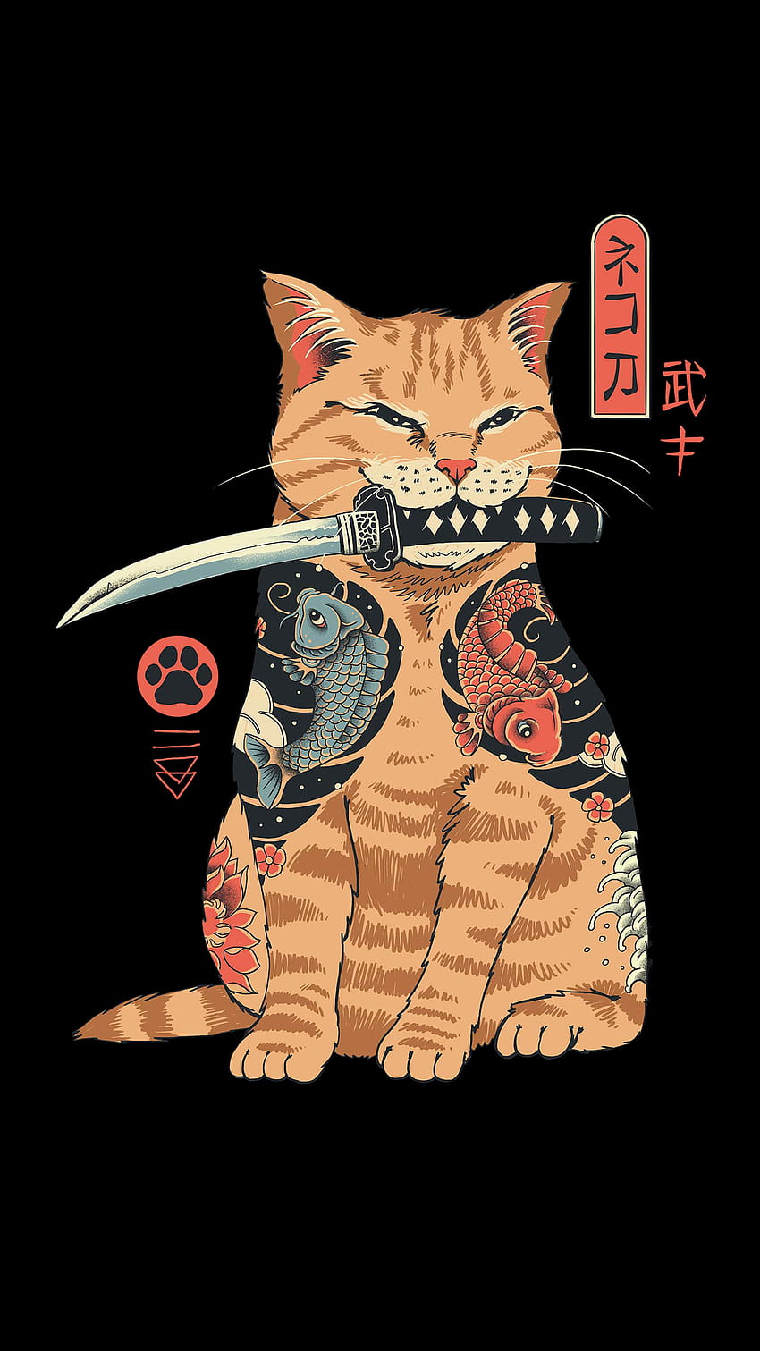 Kucing Katana. Karya seni Jepang, seni modern Jepang, seni Jepang wallpaper ponsel HD