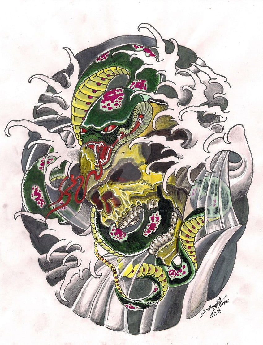 Skull with python tattoo design monochrome element with dead skeleton head  and snake vector illustration wild animal gothic  CanStock