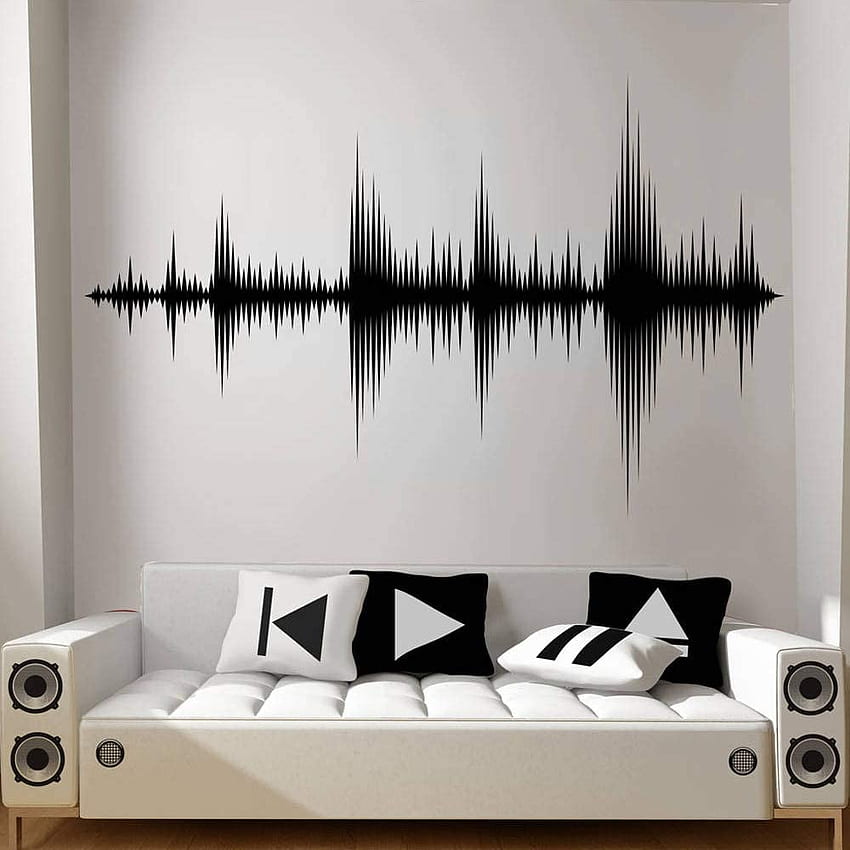 AKmene Audio Wave Sticker Mural Sonic Art Vinyle Autocollant Studio D'enregistrement Salle De Production De Musique Décoratif cm : Outils et Bricolage Fond d'écran de téléphone HD