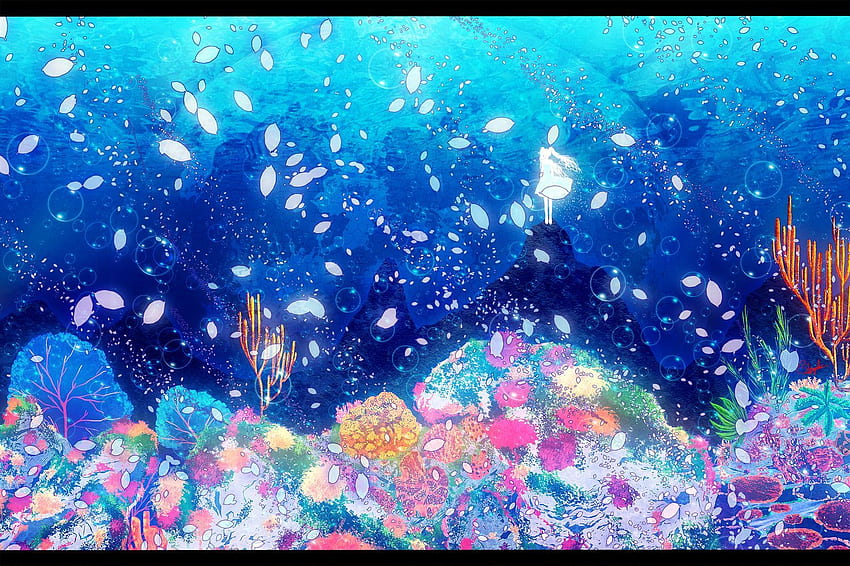 Underwater scene coral reef cute kawaii lo fi background. Seaweed, algae 2D  vector cartoon under the sea landscape illustration, lofi aesthetic  wallpaper desktop. Japanese anime scenery, dreamy vibes 27927400 Vector Art  at