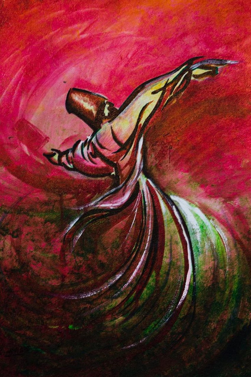 Arte original de la lona de Rumi Whirling Dervish Sufi por PersianPicasso. Arte de lienzo original, Pintura de arte espiritual, Lienzo original fondo de pantalla del teléfono