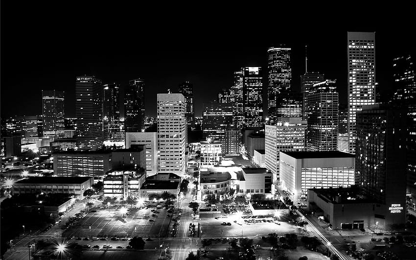 Houston Skyline, Black and White Skyline HD wallpaper