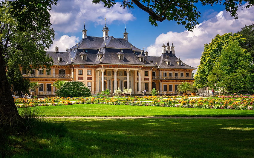 ドイツのピルニッツ宮殿、ドレスデン、庭園、ドイツ、宮殿 高画質の壁紙