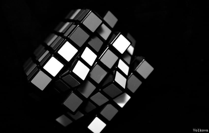 white, black, Rubik's cube for , section минимализм, Cool Rubik HD wallpaper