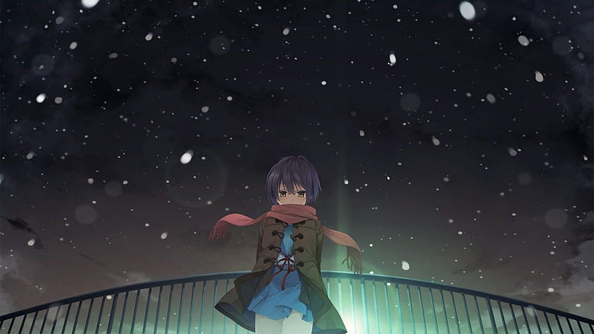 Yuki Nagato Anime Girl Character Snow Night HD wallpaper