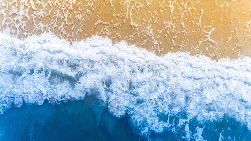 Blue sea, beach, sea waves, aerial view, coast, Florida HD wallpaper